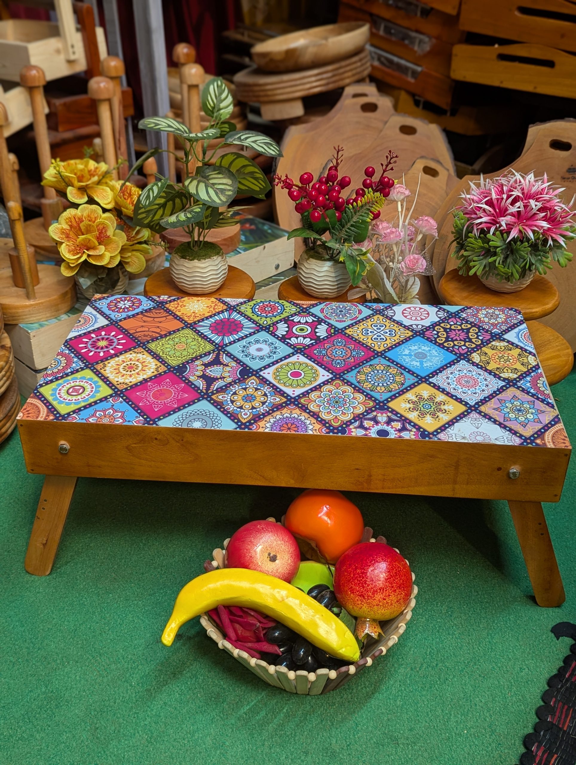 ল্যাপটপ টেবিল মিহগুনি কাঠের+স্টিকার / Laptop Table  [TB-5]