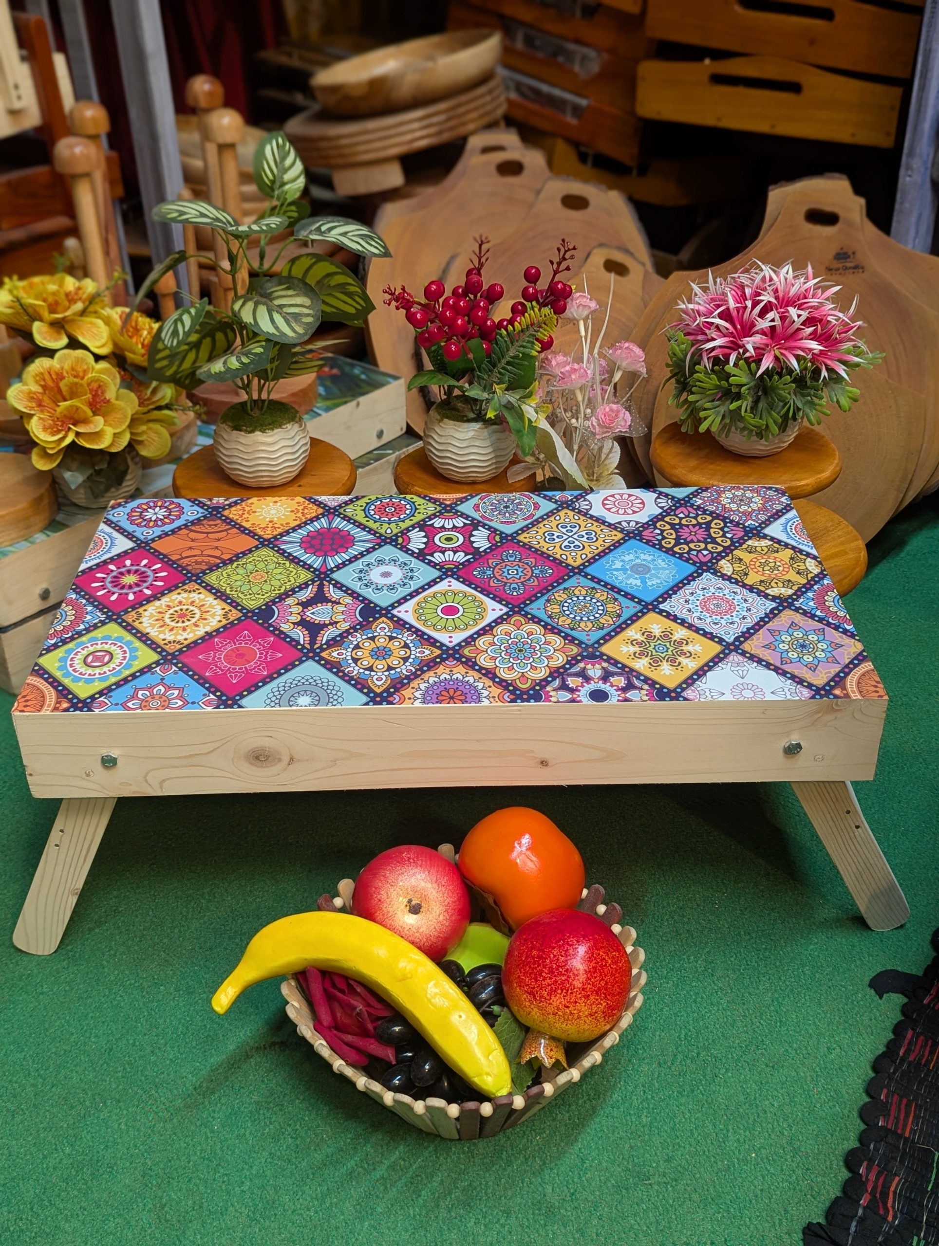 ল্যাপটপ টেবিল মিহগুনি কাঠের+স্টিকার / Laptop Table  [TB-5]